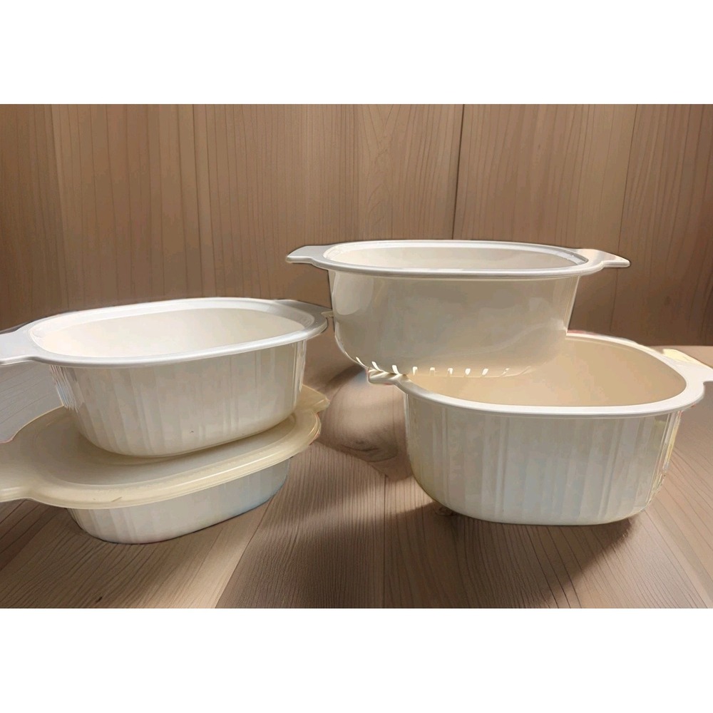 Rubbermaid Microwave Cookware 3, 2 & 1 Quart Casserole Bowls Lid Lot Of 5 Vtg